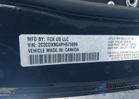 2023 Dodge Charger Sxt z USA, uszkodzony, nr VIN 2C3CDXBG4PH673999